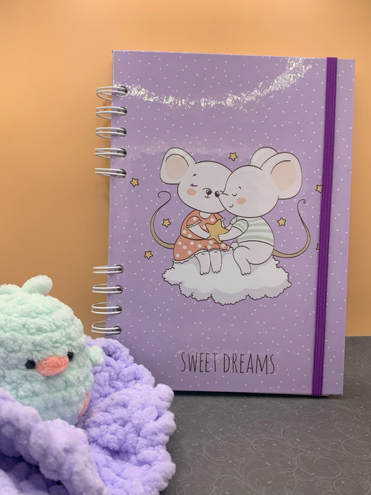 Carnet ligné “Sweet Dreams” – 200 pages, carnet souris mignon, papeterie faite main