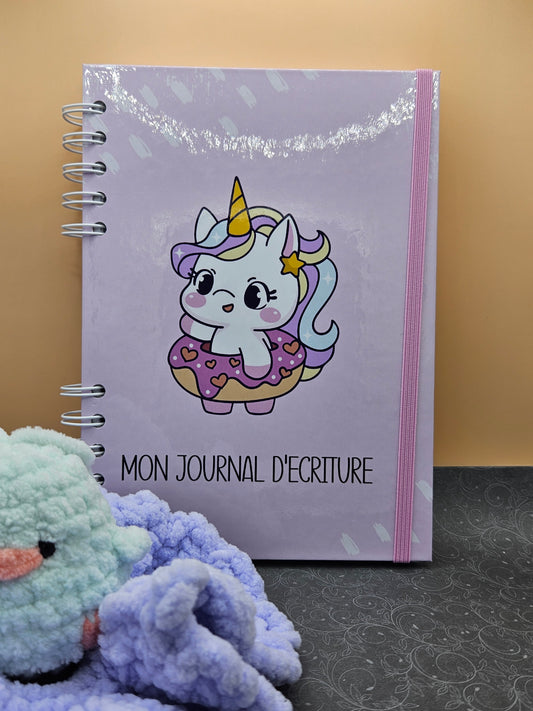 Carnet d’écriture licorne – Journal de planning pour auteur, carnet organisé fait main